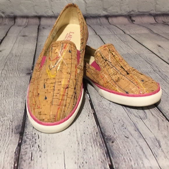 LAUREN Ralph Lauren “JANIS” paint splatter cork slip ons Size 6 - Picture 7 of 9